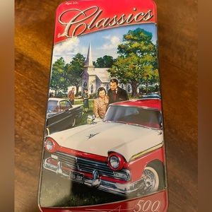 New puzzle, Classic Ford Fairlane puzzle in medal tin plus grandfather card.